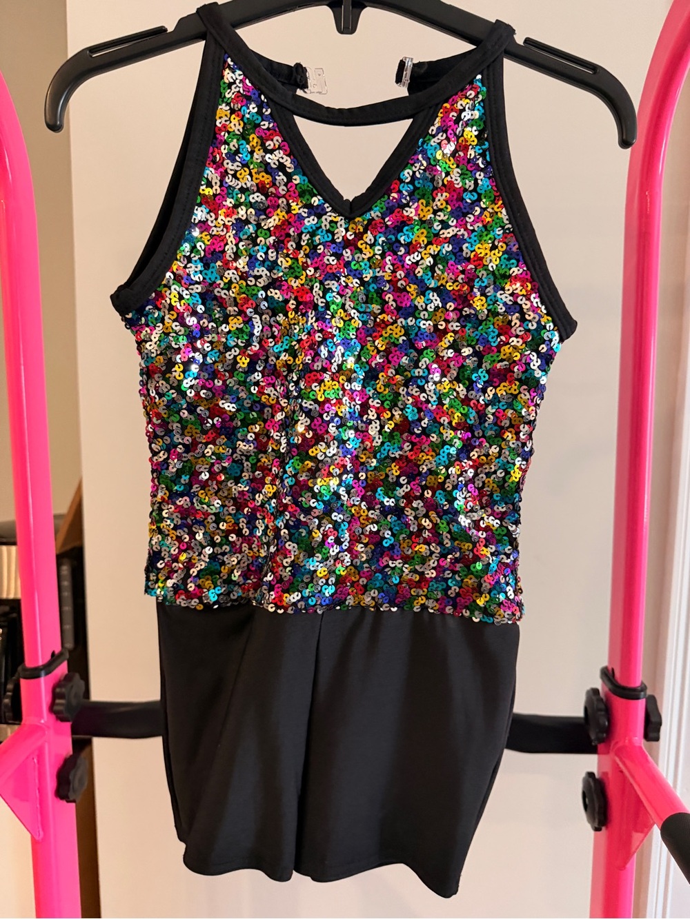 Wish Multicolor Sequin Halter Dress with Black Trim
